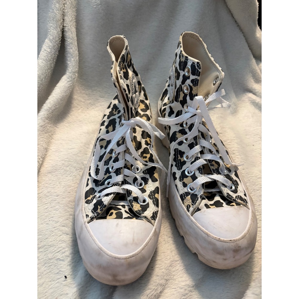 Converse Lugged High Top Leopard Print Sneakers Tan Black White Platform Size 8 - Picture 5 of 13